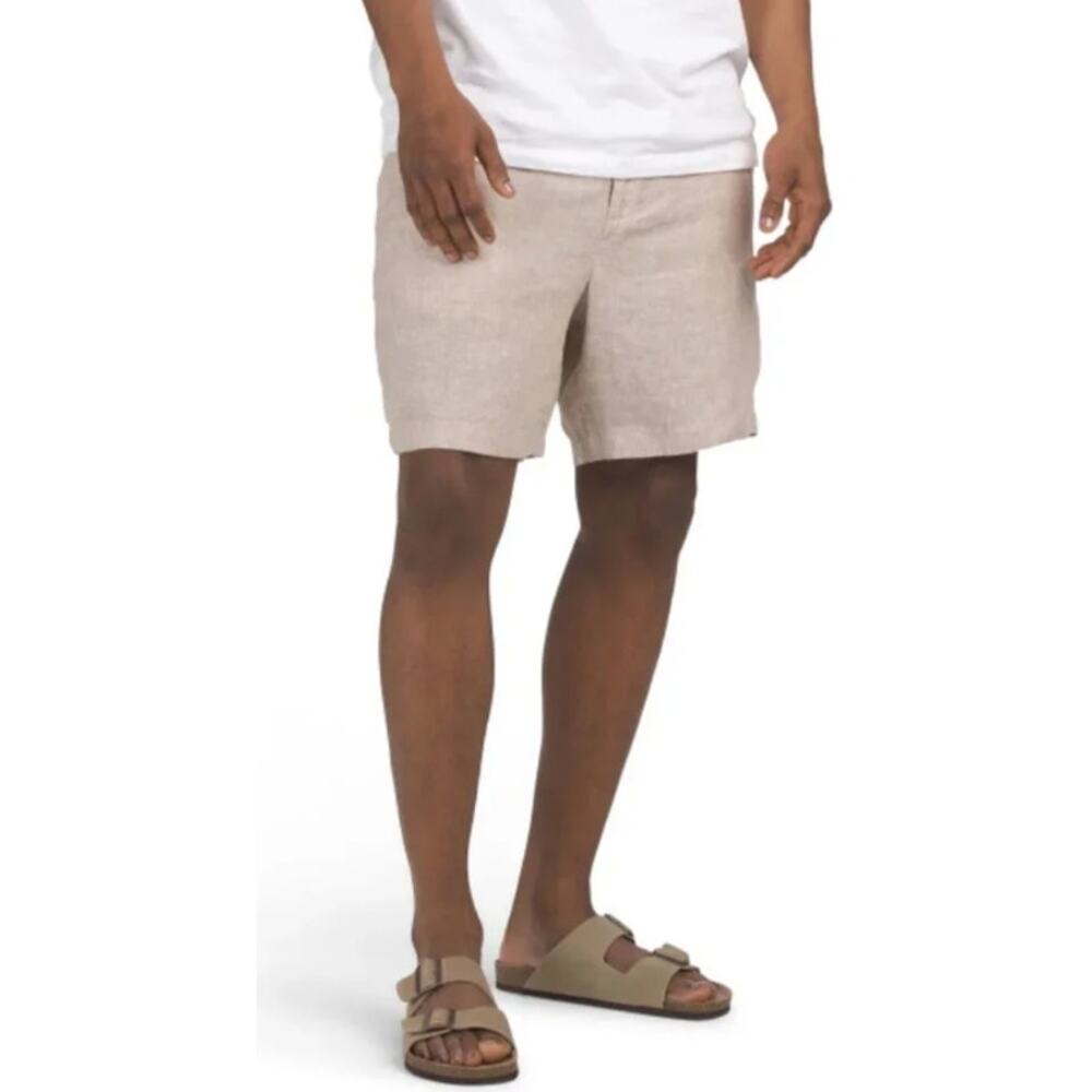 New Panama Jack Linen Chino Shorts Mens Small Cobblestone Elastic Back Vacation